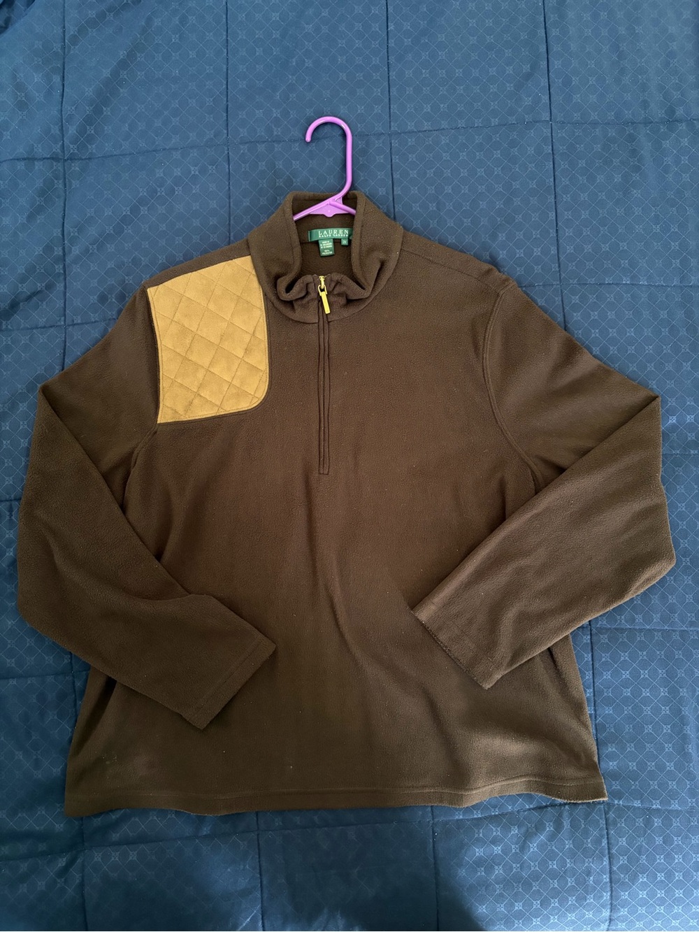 Ralph Lauren Brown Fleece Quarter-Zip Pullover with Gold Zipper